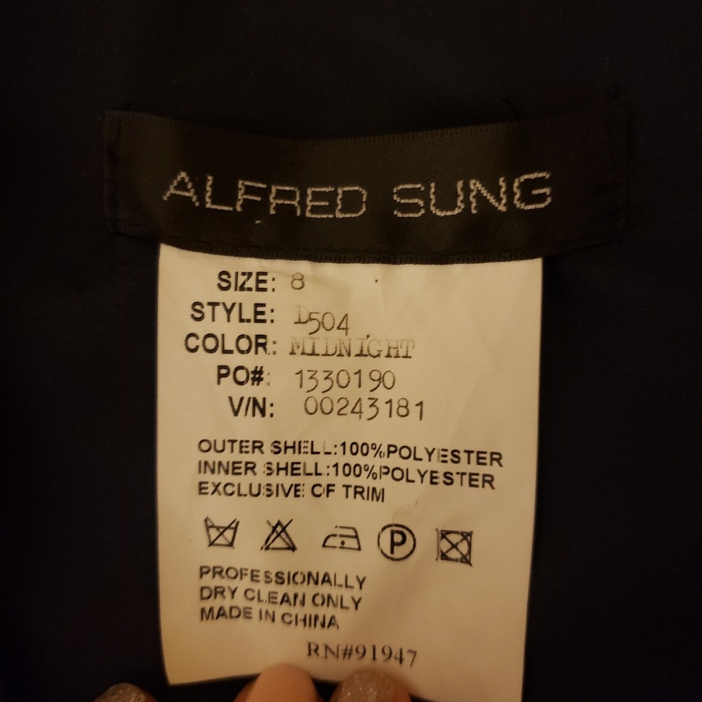 Midnight color dress Alfred Sung bridesmaids